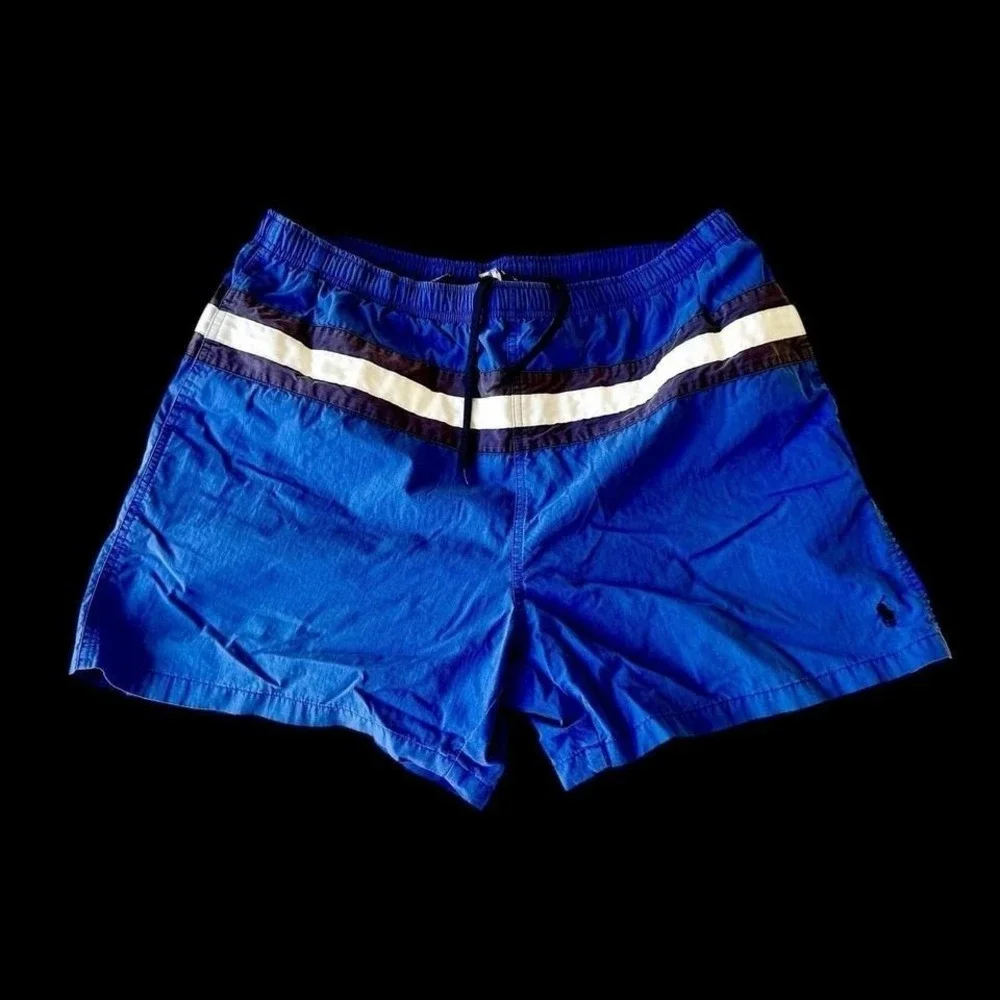 Vintage Polo Sport Ralph Lauren Swim Trunks Mens Large Blue Striped Lined Y2K